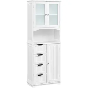 Yaheetech White Freestanding Bathroom Storage Cabinet with Glass Door