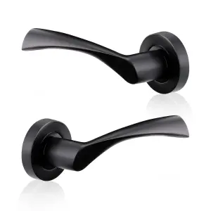 XFORT Matt Black Warped Lever On Rose Door Handles, Door Handle, 1 pair