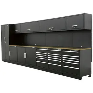 Premium 5.6m Modular Garage Storage System with Steel Frame and Oak Worktop