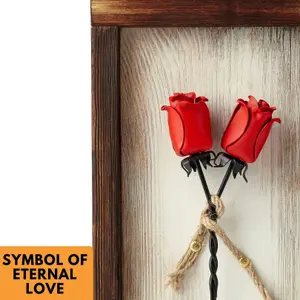 Mountable Wooden Frame with Red Forged Iron Roses - Ideal Iron Gifts for 6th Anniversary - Wrought Iron and Wood Fusion for Her