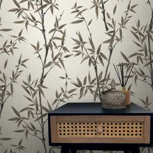 Rasch Grey Monochrome effect Bamboo Embossed Wallpaper