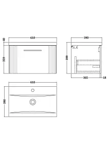 Retro 1 Drawer Wall Hung Vanity Unit with Mid-Edge 1 Tap Hole Ceramic Basin - 600mm - Satin White - Balterley