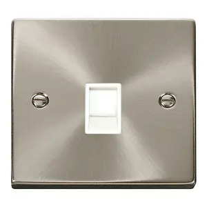 Satin / Brushed Chrome Rj11 Socket - White Trim - SE Home