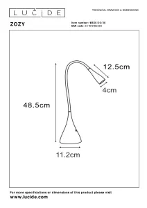 Lucide Zozy Modern Desk Lamp - LED Dim. - 1x4W 3000K - Black