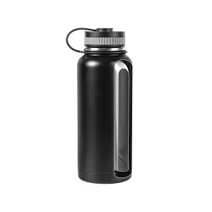 Black Jumbo Thermos Flask - Stainless Steel Insulated Bottle with Silicone Sealed Cap for Hot & Cold Drinks - 1L Capacity