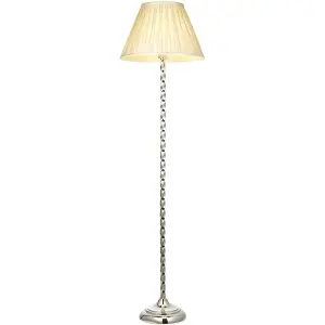 1535mm Floor Lamp - Bright Nickel & Ivory Silk Classic Twisted Stem - Standing LED Light Base & Shade