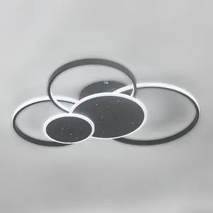 5 Circles Classic Black Finish Starry Sky LED Ceiling Light Fixture in White Light for Living Room Dining Room