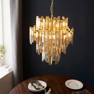 Luminosa Latina Single Pendant Ceiling Lamp, Gold Effect Plate, Champagne Crystal