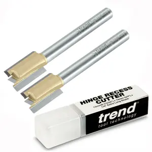 Trend BR04X1/4TC 12mm 1/4" TCT Straight Hinge Recess 2 Flute Router Cutter x2