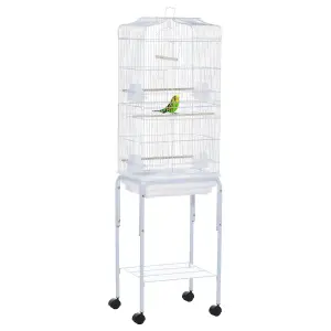 PawHut Bird Cage for Budgie Finch Canary Parakeet W/ Stand Sliding Tray White