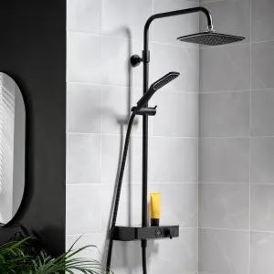 Triton Matt Black Brushed steel effect Rear fed Thermostatic Mixer Shower