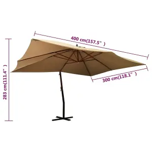 Berkfield Cantilever Umbrella with Wooden Pole 400x300 cm Taupe