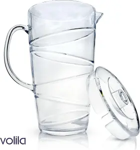 2L Plastic Jug with Lid & Vented Spout - 2-Pack Swirl Design Pitcher for Pimms, Juices, BBQs, Picnics & Garden Parties