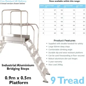 9 Tread Industrial Bridging Steps & Handle Crossover Ladder 0.9m x 0.5m Platform