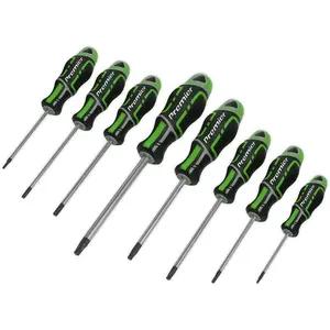 8 Pack Premium Soft Grip Screwdriver Set with TRX Star Security - Versatile Sizes in Green