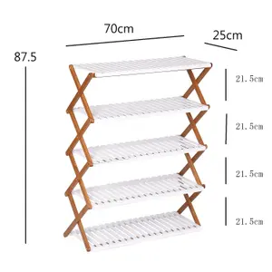 Folding Bamboo Shoe Rack/Organizer Shelf-5 Tier