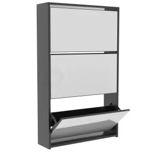 Vida Designs Welham Black 3 Drawer Mirrored Shoe Storage Cabinet