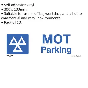 10x MOT PARKING Health & Safety Sign - Self Adhesive 300 x 100mm Warning Sticker