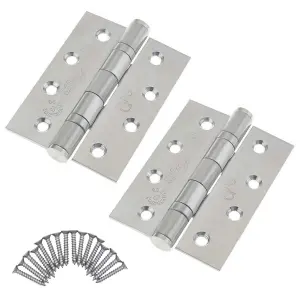 EAI 4" Stainless Ball Race Fire Door Hinges Grade 13 G13 & Screws - 102x76x3mm Square Corners - Satin