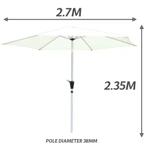 GlamHaus Tilting Garden Parasol Table Umbrella 2.7M with Crank Handle, UV40 Protection, Includes Protection Cover - Cream