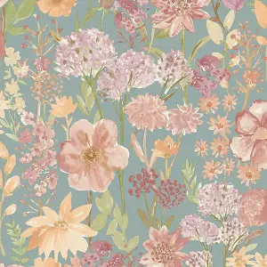 Wildflowers Wallpaper Pink / Blue Grandeco A61604