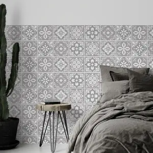 24 Pieces 15x15cm Andalu Light Grey Cement Spanish Wall Tile Sticker Set Tile Stickers