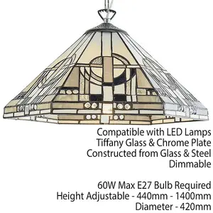 Tiffany Glass Hanging Ceiling Pendant Light Chrome Chain 1 Lamp Shade i00139