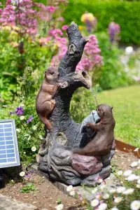 Easy Fountain Woodland Otters Solar With Battery Backup incl LEDs - L 23 cm x W 36 cm x H 68 cm