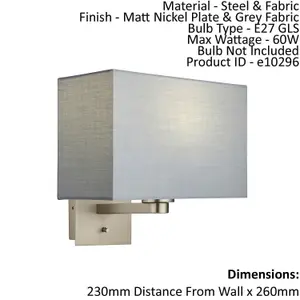 Wall Light & Shade Matt Nickel & Grey Fabric 60W E27 Living Room e10296