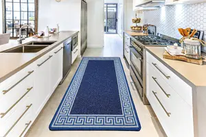 Smart Living Heavy Duty Machine Washable Runner for Hallway, Kitchen Non Slip Floor Mats, Door Mat 80cm x 150cm - Blue Cream