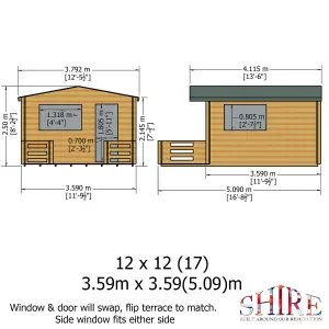 Shire Kinver 12x12 ft Toughened glass & 1 window Apex Wooden Cabin