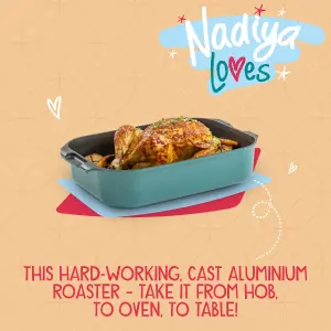 Prestige Nadiya Teal Rectangle Cast Aluminium Dishwasher Safe Non-Stick Induction Base Roaster