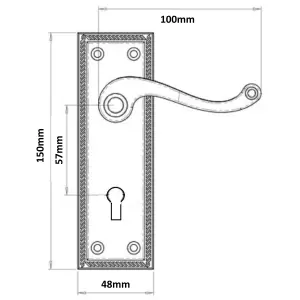 Door Handles Georgian Lever Lock Roped Edge - Chrome 150mm x 50mm