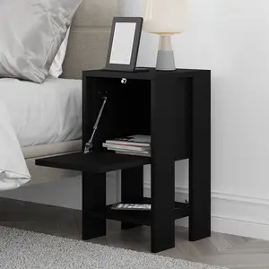 Atharv Bedside Table with Drop-Door Storage and Open Shelf for Versatile Living Black