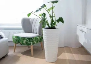 Round Tall Plant Pot Elegant Large Flower Indoor Outdoor Garden Planters Diamond White H 79cm x D 40cm