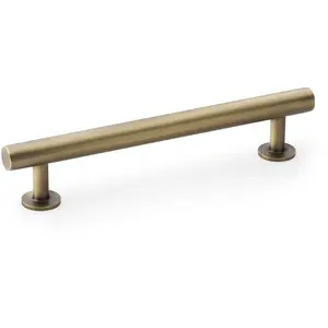 Round T Bar Pull Handle - Antique Brass - 128mm Centres SOLID BRASS Drawer Door