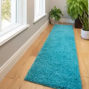 Soft Value Teal Blue Shaggy Runner Rug 60x230cm