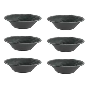 Purely Home Crackle Grey Melamine Low Bowls - Set of 6