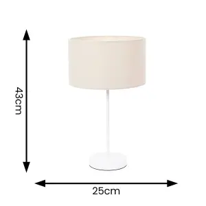 ValueLights Charles White Metal Single Stem Table Lamp with Natural Drum Lamp Shade