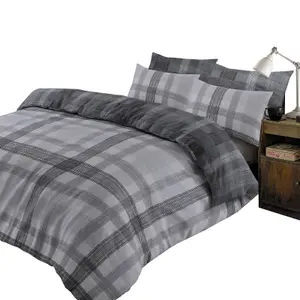 Dreamscene Boston Brushed Cotton Duvet Cover Bedding Set, Grey - Superking