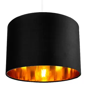 Contemporary Black Cotton 12 Table/Pendant Lamp Shade with Shiny Golden Inner