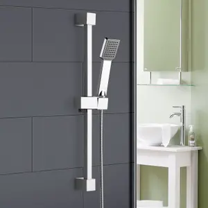 Chrome Square Shower Slide Rail Kit Adjustable Head Height