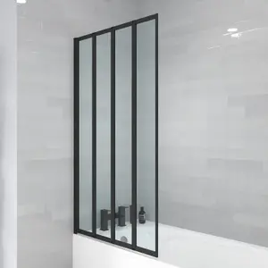 Nes Home 800 x 1400 mm 4 Fold Door Bath Shower Screen Black Frame