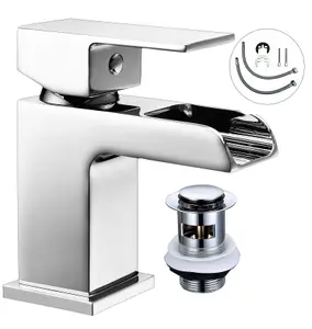 Mini Waterfall Cloakroom Basin Mixer Tap Chrome Sink Mono Bathroom + Waste + Fix