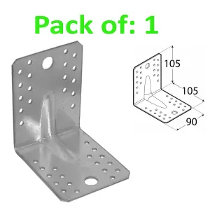 ANGLE BRACKET 2mm Thick HEAVY DUTY Corner Reinforced Galvanised Zinc Plated 105x105 Width 90mm Pack of: 1