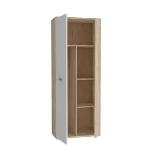 FURNICOMP Variant Multipurpose White and Oak Tall 2 Door Broom Utility Cupboard