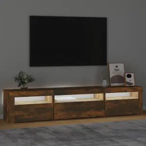 Berkfield TV Cabinet with LED Lights Smoked Oak 195x35x40 cm