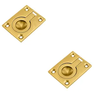 2 PACK - Flush Ring Recessed Pull Handle 50 x 38mm 8mm Depth Polished Brass Sliding Door