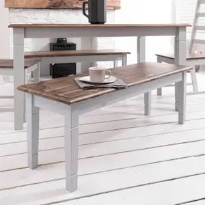 Canterbury 140cm Dining Table and 2 Benches in Grey & Pine