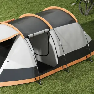 Outsunny Tunnel Tent with Bedroom, Living Room and Porch for 3-4 Man, Orange